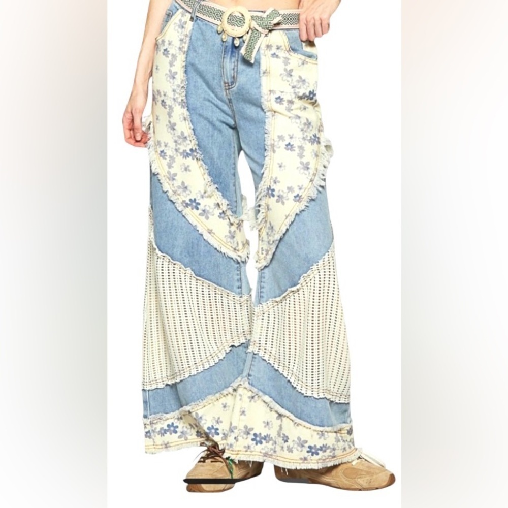 POL Wavy Contrasting Patchwork Jeans